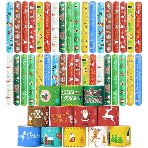 GAROMIA Weihnachten Schnapparmband 36 Stück Weihnachtsarmband Slap Armband Kinder Klapparmband Weihnachten Bunte Schnapparmbänder Weihnachtsarmband für Jungen Mädchen Kinder Weihnachten Party von GAROMIA