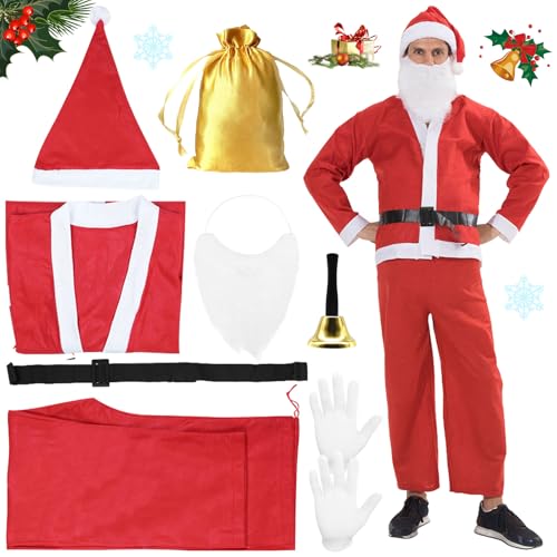 GAROMIA Weihnachtsmann Kostüm Herren 5 Weihnachtsmannkostüm mit Weihnachtsmann Mütze Bart Gürtel Rotes Weihnachtskostüme Kostüme Weihnachtskostüm für Herren Weihnachten Cosplay Karneval (Männlich-1) von GAROMIA