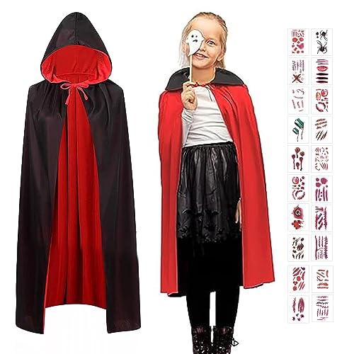 GAROMIA Halloween Kostüm Vampir, Schwarz Rot Doppelseitiger Halloween Kostüm Teufel Kostüm Kinder Umhang Kapuzenumhang für Halloween Cosplay Party-90cm von GAROMIA