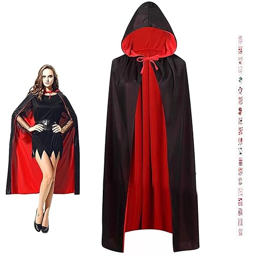 GAROMIA Halloween Kostüm Vampir, Schwarzer Halloween Kostüm mit Teufel Kostüm Erwachsener Umhang Kapuzenumhang für Halloween Cosplay Party -120cm von GAROMIA