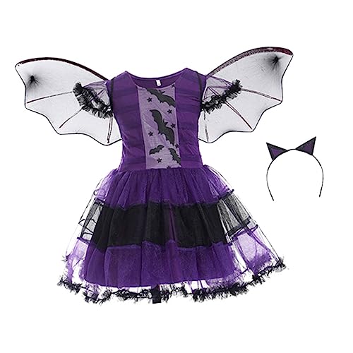 GAROZATION 1 Satz Halloween-Kleider Unisex-Fledermauskostüm für Kinder Halloween-Teufel-Haarband halloween theme halloween costume kleid für kinder halloween Kinderkleid Cosplay Stoff Violett von GAROZATION