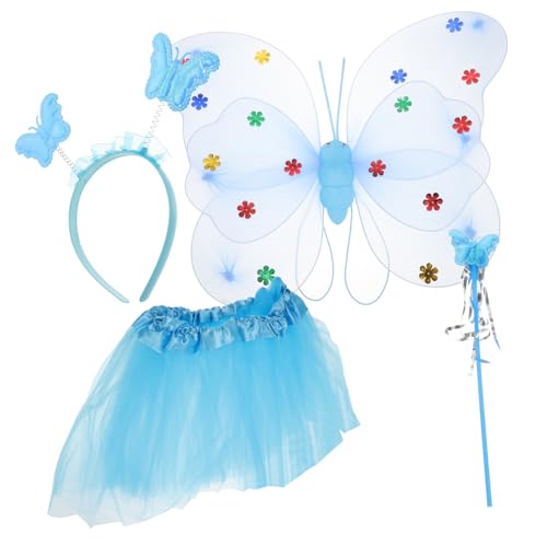 GAROZATION 1 Satz Kostüme für Kinder feeflügeln kinderkleider kinderkostüme butterfly wings rosa Rock Prinzessinnenkleid für Mädchen weihnachtsdeko Feenkleid Mädchen Stirnband Stahldraht Blue von GAROZATION