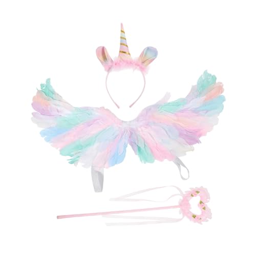 GAROZATION 1 Satz Partyzubehör Regenbogen-Feenflügel Cosplay-Kostüm für Mädchen feeflügeln fairy wand stirnband zauberstab Feenflügel Mädchen Feenflügel für Feder Rosa von GAROZATION