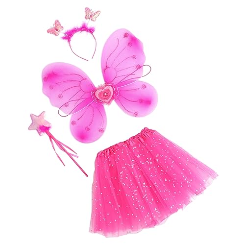 GAROZATION 1 Satz Schmetterlingsflügel vierteiliges Set Helles Schmetterlingskostüm spielen kleine Mädchen kleiden sich fairy wand tanzkleider Performance-Kleid Cosplay-Kostüm Strümpfe Rosy von GAROZATION