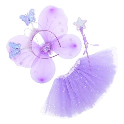 GAROZATION 1 Satz Schmetterlingsflügel vierteiliges Set Kostüm Frauen Plus Kleinkinder Libelle fairy wand halloween kleider für kinder Feenrock Mädchen, das Kleid durchführt Stoff Violett von GAROZATION