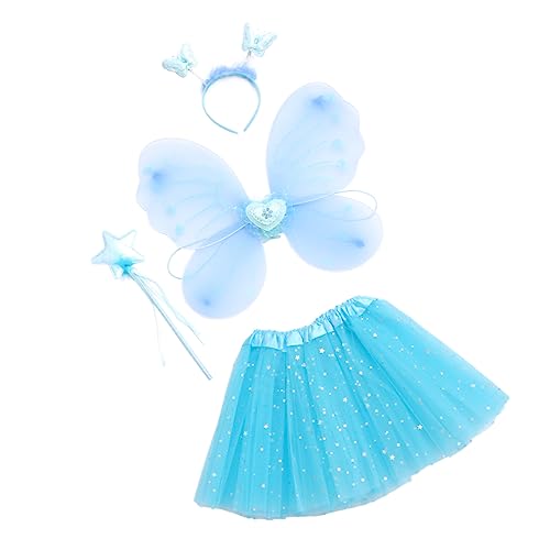 GAROZATION 1 Satz Schmetterlingsflügel vierteiliges Set Zubehör Abs Prinzessinnenkleider für Mädchen halloween kleider halloween dress Feenkleid für Mädchen Kleiderset für Mädchen Stoff Blue von GAROZATION