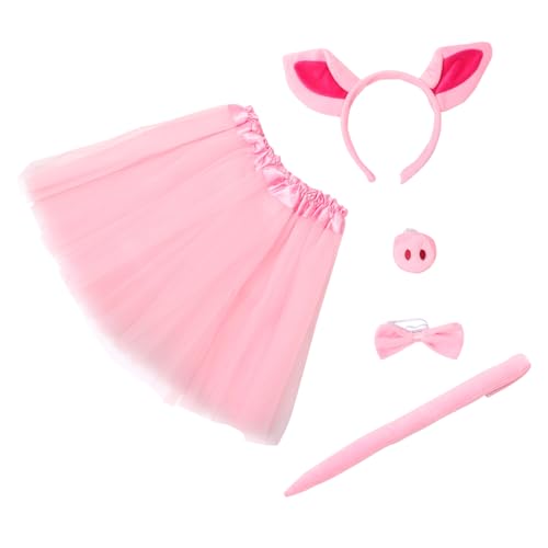 GAROZATION 1 Satz Schweine kostüme halloween costume halloween kleidung schweinenase Schweineschwanz Babykostüm Kostüm Stirnbänder Performance-Kostüm für Kinder Faschingskostüm-Kit Stoff Rosa von GAROZATION