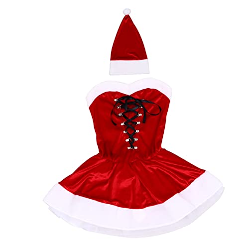 GAROZATION 1 Satz Weihnachtskleid Damenkleider Performance-bekleidung Outfit Maskerade-tube-top-kostüm Cosplay-weihnachtsmütze Frauen Cosplay Santa Kostüm Weihnachtskostüm Polyester Rot von GAROZATION