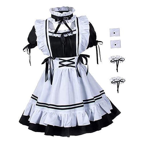 GAROZATION 1 Set Halloween Cosplay Damenkostü Maid Outfit Mit Kleid Schürze Halsband Arm Und Fußbändern Für Kostümpartys Und Halloween Feiern von GAROZATION