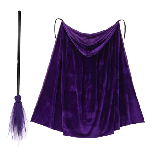 GAROZATION 1 Set Kapuzenumhang Mit Plastikbesen Halloween Kostümzubehör Für Cosplay Und Halloween Partys Langer Samtumhang Für Damen Und Herren von GAROZATION