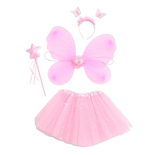 GAROZATION 1 Set Schmetterlingsflügel Vierteiliges Set Feenflügel Kostüme Glitzernder Rock Kinder Cosplay Kleid Tüll Mini Kind Feenkostüm 8 Jährige Tutu Röcke Für Frauen Cosplay von GAROZATION