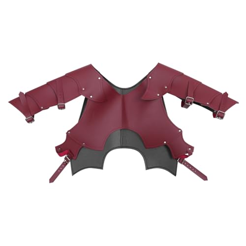 GAROZATION 1Stk Schulterstücke heeloween kriegerin men of geschen warior Schulterpanzer shoulder armor Ritter mittelalterliches Kostüm Gürtel Tunika Schwerter Rüstungen aus PU-Leder rot von GAROZATION