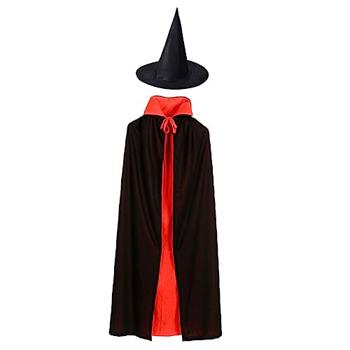 GAROZATION 2er Set Halloween Umhang Mit Kapuze Kurzer Roter Und Schwarzer Umhang Für Erwachsene Ideal Für Cosplay Karneval Und Halloween Partys Inklusive Hexenhut von GAROZATION