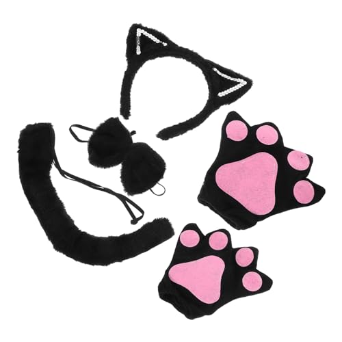 GAROZATION 3 Teiliges Katzenkostü Zubehör Set Cosplay Katzenohren Haarreif Schwarze Handschuhe & Fliege Für Halloween Und Kostümpartys von GAROZATION