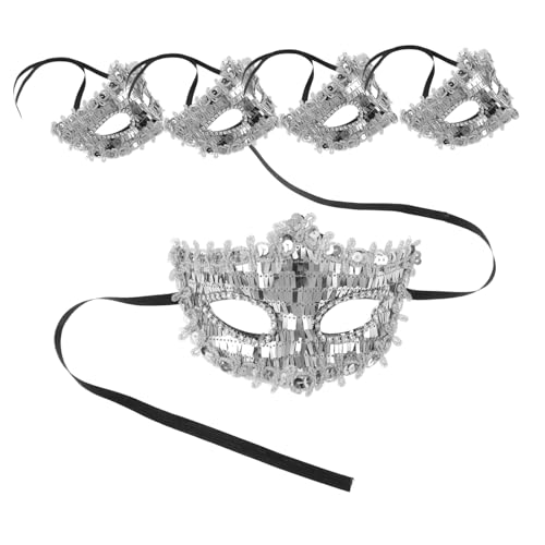 GAROZATION 5 Stück Halbe Damen Masken Silber Glänzend für Halloween Party Hochzeit Ball Cosplay Leicht Detailreich Komfortabel für Lange GAROZATION 5 Stück Halbe Damen Masken Silber Glänzend für Halloween Party Hochzeit Ball Cosplay Leicht Detailreich Komfortabel für Lange von GAROZATION