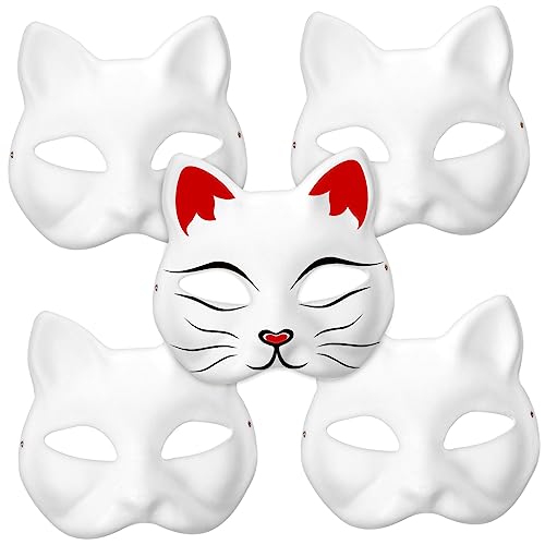 GAROZATION 5 Stück Katzenmasken Handbemalte Masken Aus Weißem Papier Blanko Für Halloween Maskerade Kostüm Und Cosplay Zubehör Ideale Party Accessoires Für Kreative Bastelprojekte von GAROZATION