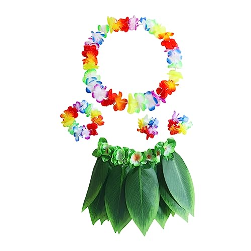 GAROZATION 5 Teiliges Hawaiianisches Kostümset Mit Ti Leaf Hula Rock Grünen Blättern Armbändern Und Kopfbedeckung Für Perfekt Für Luau Partys Und Strandfeiern von GAROZATION