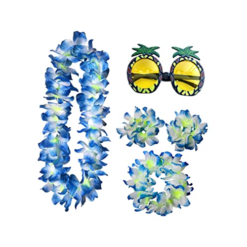 GAROZATION 5St Hawaii-Kopfschmuck faschingskostüme fasnachtskostüme lustige brillen faschingkostüme hawaiianische Blumenkette hawaiianische Partygeschenke Hawaii-Armband Ananas Brille Blue von GAROZATION