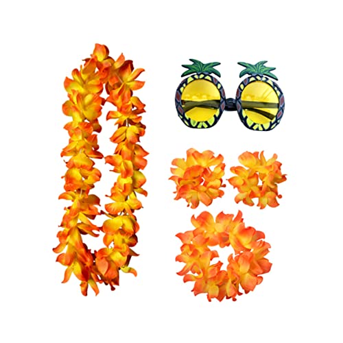 GAROZATION 5St Hawaii-Kopfschmuck hawaii outfit hawaii kleidung partybrille Hawaii-Schmuck hawaii schmuck lustige brille hawaiianische Blumenkette Hawaii-Girlande Hawaii-Armband Orange von GAROZATION