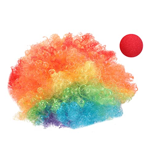 GAROZATION Clownsnase Perücke Clown-Haar-Puffs Zirkusclown Verkleiden Sich Clown Falsche Nase Mehrfarbige Clownperücke Zirkus Perücke Clown-regenbogenperücke Chemiefaser (Polyester) Colorful von GAROZATION