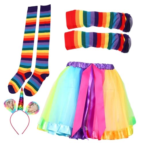 GAROZATION Costume Supplies Socks Rainbow Adult Headband für Tutu High Dekoratives up Rock Frauen Skirt Cosplay Gloves Dress Thigh Regenbogenstirnband with Striped and Regenbogenanzüge von GAROZATION