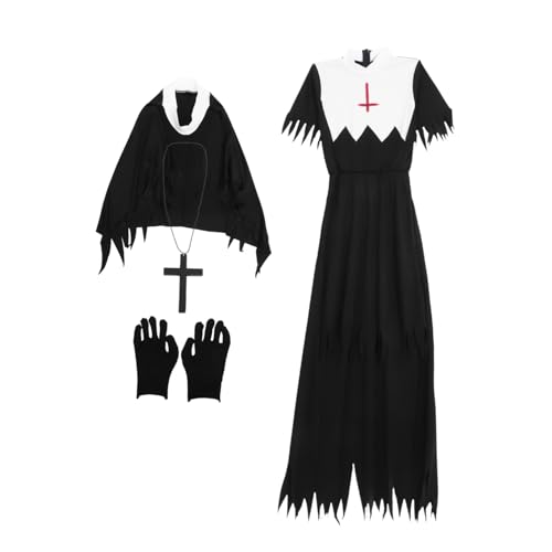 GAROZATION Halloween Kleid Halloween Zombie Nonne Kostü Für Halloween Horrorkostü Für Damen Cosplay Party Outfit Größe Xl Ideal Für Halloween Events Und Bühnenauftritte Halloween Kostüme von GAROZATION