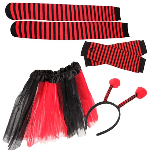 GAROZATION Ladybug Kostümset Für Erwachsene Kopfband Tüllrock Armstulpen Und Strümpfe 4 Teiliges Set Für Karneval Und Kostümpartys Ideal Für Damen Mit Langen Strümpfen Und von GAROZATION