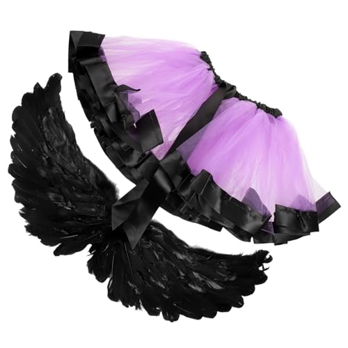 GAROZATION Schwarzes Tutu Kleid Mit Flügeln Für ädchen 2 Teiliges Halloween Kostü Cosplay Zubehör Halbtransparentes Design Für Karneval Und Festlichkeiten von GAROZATION