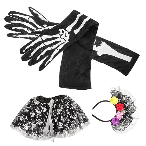 GAROZATION Skelett Ellenbogenhandschuhe Kleidung Skeletthandschuhe Kinder Sich für Schädelhandschuhe Tag Kleiden Stoff Stirnbänder Outfit für Cosplay Verkleiden Mädchen Spinne Party von GAROZATION