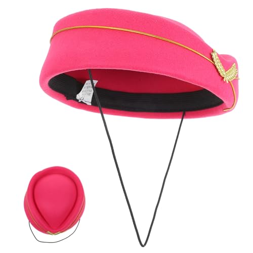 GAROZATION Stewardess-Hut Bräutigamhut Fazinator Fez-Hut Stewardess-Cosplay-Accessoire Hüte für Frauen rosa Cap Flugbegleiterin Hut Vintager Flugbegleiterhut Imitation Monny Rosy von GAROZATION