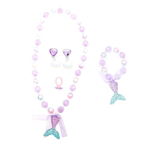 1 Satz Halskette für Kinder Mädchen Prinzessin Halskette Armband Meerjungfrau Ohrringe Kinder kindergeschenke Halsverzierung Meerjungfrau Armband Schmuckset Harz Violett GARVALON von GARVALON