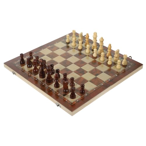 GARVALON 1 Satz DREI in Einem Schach Kinderschach Schachbretter Anfänger Schachbrett Tragbares Schach Schachbrettspiel Denksportaufgaben Für Kinder Brettspiel Für Kinder Schachtisch Hölzern von GARVALON