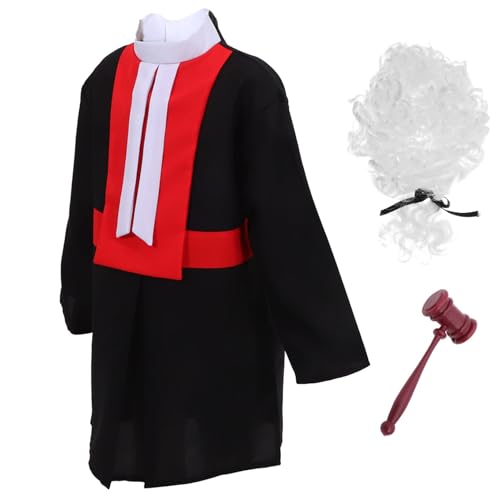 GARVALON 1 Satz Richteruniform Für Kinder Richter Perücke Kostüm Richterperücke Und Robe Richterkostüm Für Kleinkinder Rollenspielkostüme Für Kinder Partyhammer Kinderperücke Polyester von GARVALON