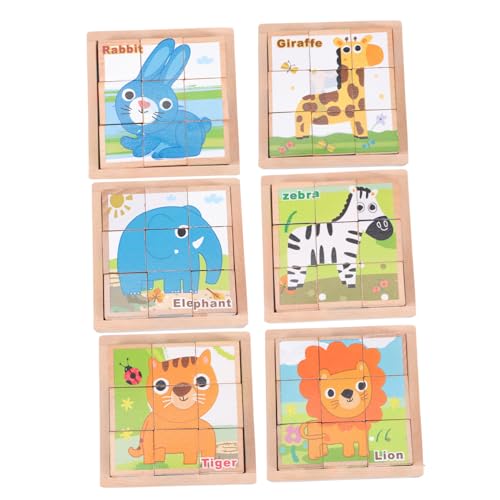 GARVALON 1 Satz Sechsseitige Malerei Bausteine Cartoon Puzzle Lernspielzeug Puzzle Stapelspielzeug Puzzle Brett Für Kinder Tangram Puzzle Montessori Spielzeugblöcke Aus Holz von GARVALON