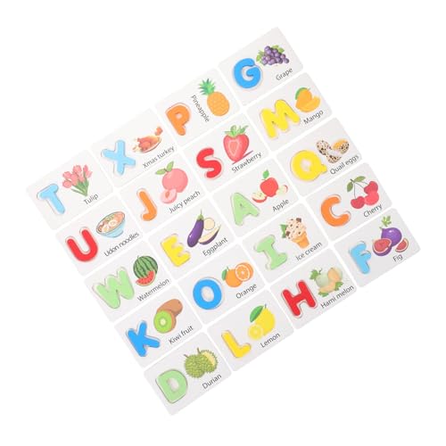 GARVALON 1 Set Holzbuchstaben, Karten, Alphabete, Montessori, Lernspielzeug, Obst, Gemüse, Erkenntniskarten, Passendes Puzzlespiel Für Kleinkinder Im Vorschulalter von GARVALON