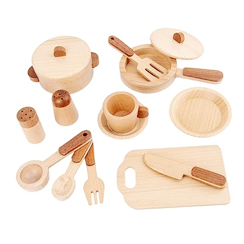 GARVALON 1 Set Kinderküchenspielzeug Aus Holz Mit Kochgeschirr Und Besteck Spielzeug Für Kreatives Rollenspiel Ideal Für Kinder Ab 3 Jahren Fördert Die Fantasie Und Soziale Fähigkeiten von GARVALON