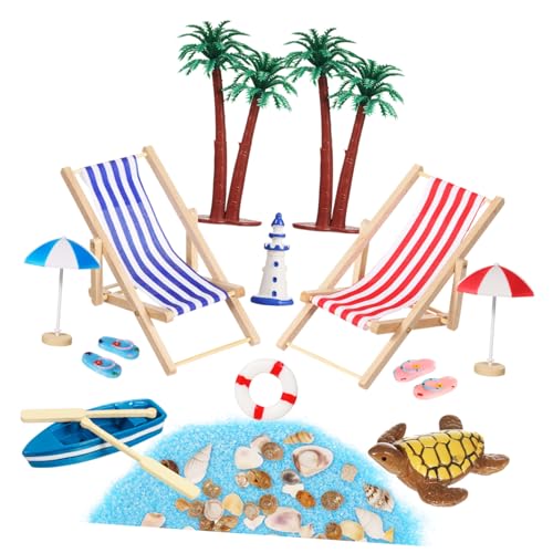 GARVALON Miniatur Strandhaus Set 12 Teiliges Mikrolandschaft Dekorationsset Für Sommer Strand Szene Ideal Für Puppenhaus Und Garten Deko Inklusive Mini Accessoires Und Strand von GARVALON