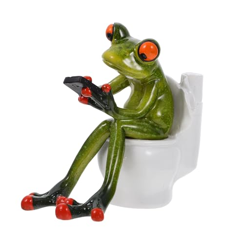 GARVALON 1 Stück Toilettenstifthalter Aus Harz Für Den Innenbereich Heimdekoration Tierstifthalter Miniatur Froschstatue Frosch Der Auf Der Toilette SMS Schreibt Figur Statue von GARVALON