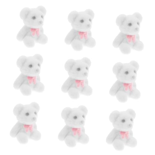 GARVALON 10st Mini-bärpuppe Beflockte Bärendekore Mini-beflockte Bärenfiguren Kleiner Beflockter Bär Garten-Miniatur-Ornament Desktop-dekor Kleine Dekorationen Mikrolandschaftsbär Weiß PVC von GARVALON