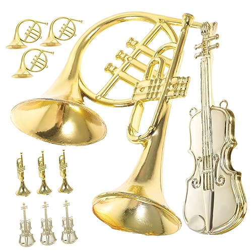 GARVALON 12st Musikinstrumentenmodell Mini-Horn Weihnachtsbaum-Modell Mini-Ornamente Für Musikinstrumente Christbaumschmuck Mini-trompetenmodell Spielzeug Weihnachtsschmuck Golden Plastik von GARVALON