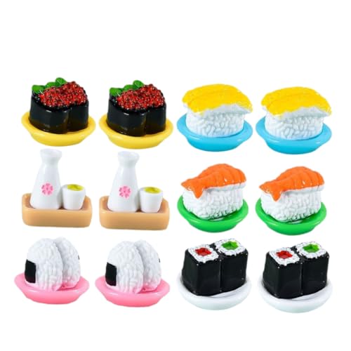 GARVALON 12st Simuliertes Japanisches Sushi Tischaufbewahrung Für Lebensmittel Sushi-Modell, Lebensmittelmodell Puppenhaus Lebensmittelmodell Desktop-Sushi-Modell Desktop-Ornament Harz von GARVALON