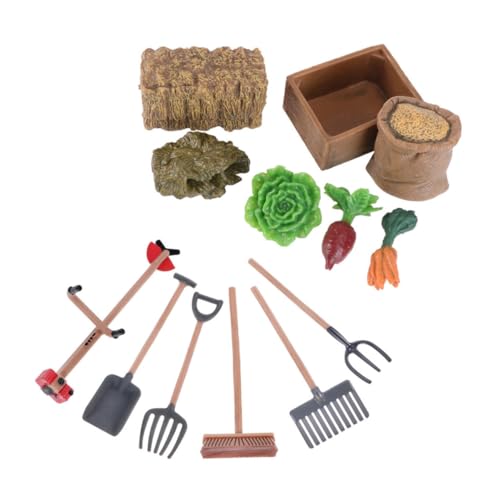 GARVALON 13-teiliges Set Garten-Werkzeug-Ornament Mini-Bauernhof-Ornament Sandtisch Spielzeug Kelle Gartenwerkzeug Mini-spatenhacke Und Rechen Bauernhoffiguren Spielset Werkzeugmodell PVC von GARVALON