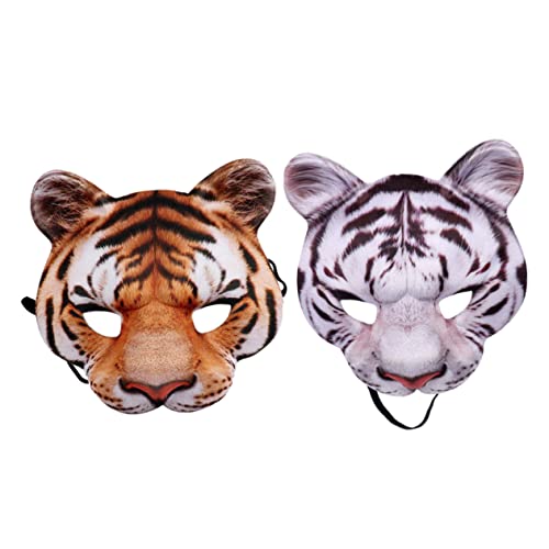 GARVALON Kunststoff Tiger Maske Karneval Set 2pcs Unisex Abdeckungen Halloween Kostüme Weiß Gelb Cosplay von GARVALON