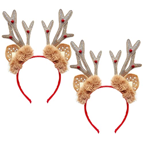 GARVALON 2 Stück Weihnachtsgeweih Kopfschmuck Kostüm Stirnband Weihnachten Rentier Geweih Ohr Stirnband Hirsch Stirnband Weihnachtselemente Haarband Kopfband Weihnachtsfeier Kopfschmuck von GARVALON