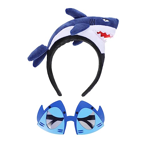 GARVALON 2St Hai-Stirnband-Brille Hai-Haarband süße Tierstirnbänder Requisiten für Fotoautomaten kinderparty mitgebsel lustige sonnenbrille orgie Requisiten verkleiden Hai-Brille Stoff Blue von GARVALON