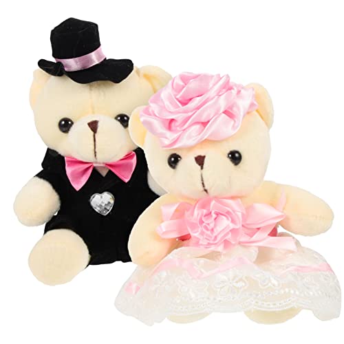 GARVALON 2St Hochzeitsbärenpuppe Ausgestopfte Tierverzierungen kleine Bären Plüschtier Hochzeitsgeschenk Plüschbär Plüschbärchen Brautpaar Bärenverzierung bär Puppe dekor PP Baumwolle Rosa von GARVALON