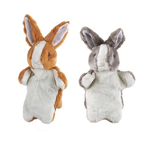 GARVALON 2St Plüsch Hase Handpuppe Weiße Hase Handpuppe Tierische Fingerpuppen Lehrpuppe interaktives Spielzeug Kinder Puppen Handkaninchenpuppen pädagogisches Spielzeug kurzer Plüsch Brown von GARVALON