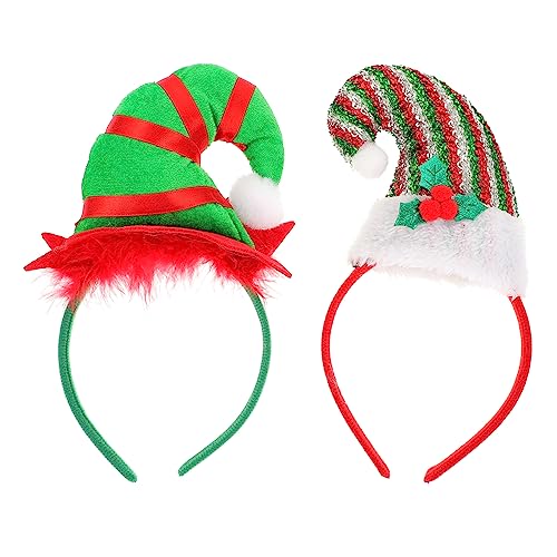 GARVALON 2er Set Weihnachts Elf Hut Haarreifen Lustige Xmas Haarschmuck Accessoires Für Partys Feiertage Und Festliche Anlässe Mit Rotem Band Und Gestreiftem Kleeblatt Design von GARVALON