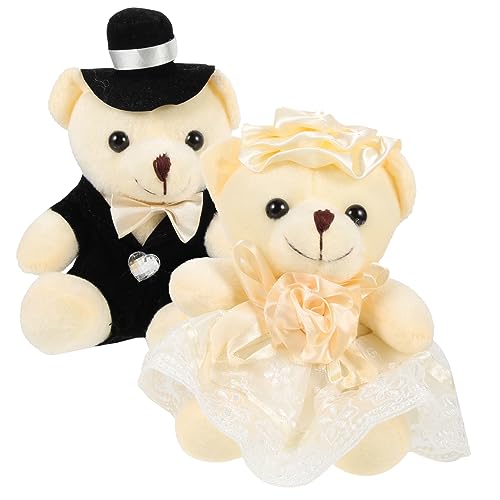 GARVALON 2st Hochzeitsbärenpuppe Hochzeitsfiguren Ornament Bär Puppe Dekor Spitze Bären Puppe Gefüllte Plüschbären Ausgestopfte Bärenpuppen Ausgestopfte Bären Plüsch Tiere Pp Baumwolle Weiß von GARVALON