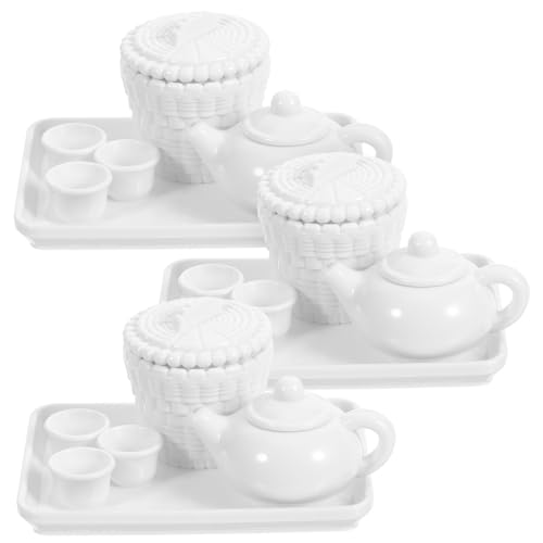 GARVALON 3 Sets Puppenhaus Teeservice Spielzeug Teetasse Kleines Puppenhaus Teegeschirr Mini Zubehör Mini Dekoration Miniatur Küchenzubehör Mini Küchenzubehör von GARVALON